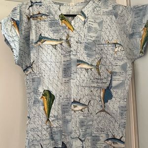 Mens Scrub Top, Fish, XS